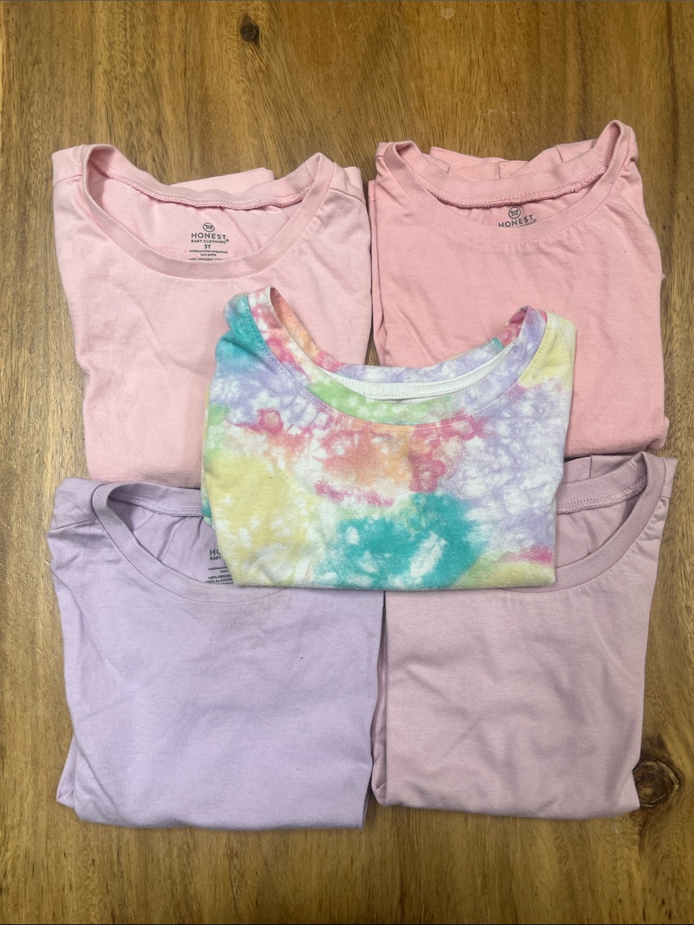 The Honest Company Kids Short Sleeve Tees Bundle of 5 - Pink, Lavender, Tie-Dye